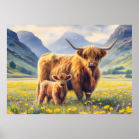 Highland Cow and Calf Buttercups
