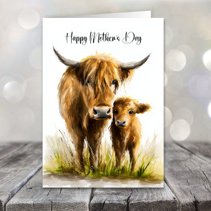 Highland Cow and Calf Mother's Day Holiday Card
