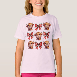 Highland Cow and Christmas Coquette Bow T-Shirt