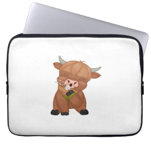 Highland Cow and Dandelion Puff Classic T-Shirt Laptop Sleeve