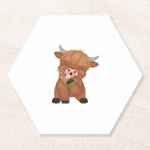 Highland Cow and Dandelion Puff Classic T-Shirt Paper Coaster