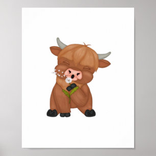 Highland Cow and Dandelion Puff Classic T-Shirt Poster