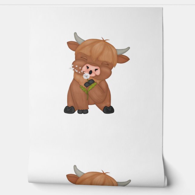 Highland Cow and Dandelion Puff Classic T-Shirt Wallpaper (Unrolling)