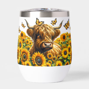 Highland Cow and Sunflowers