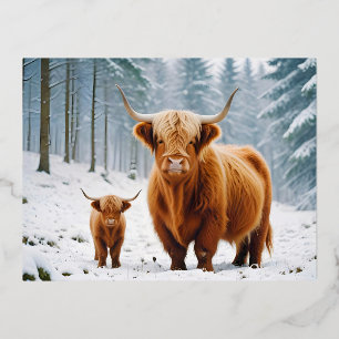 Highland Cow Animal Nature Wildlife Affection Love Foil Holiday Postcard
