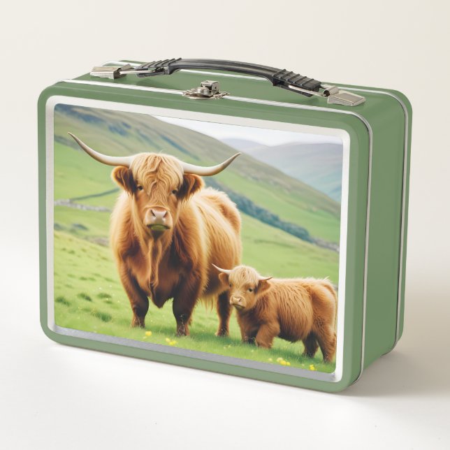 Highland Cow Animal Nature Wildlife Affection Love Metal Lunch Box (Front)
