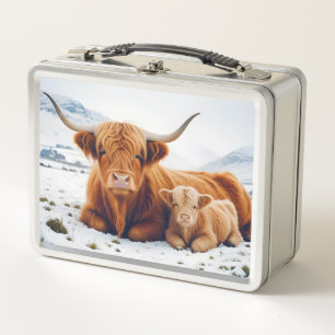 Highland Cow Animal Nature Wildlife Affection Love Metal Lunch Box
