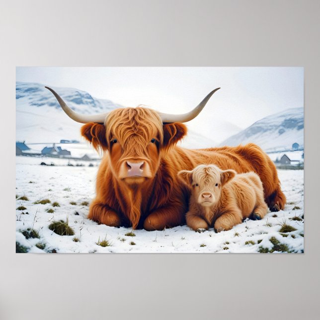 Highland Cow Animal Nature Wildlife Affection Love Poster (Front)