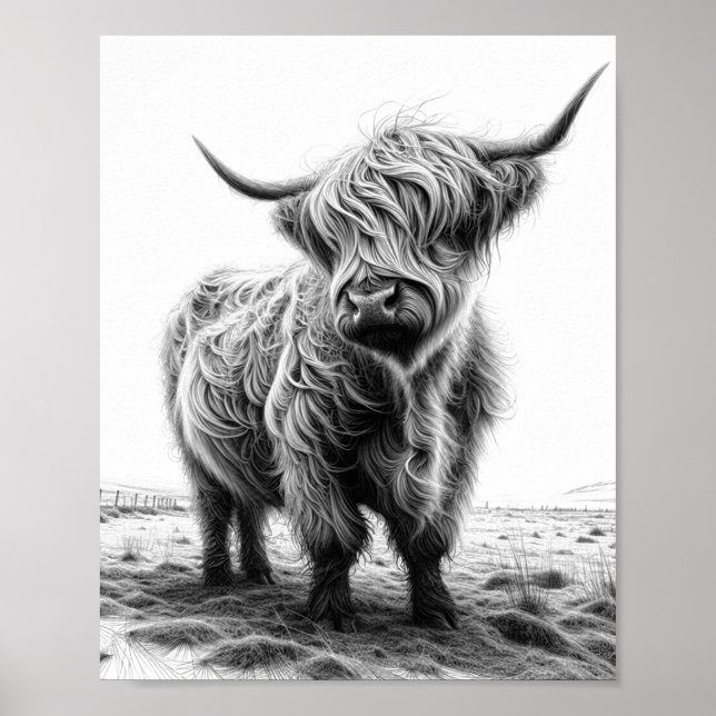 highland cow art print, highland cow wall decor (Front)