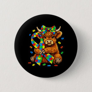 Highland Cow Autism Awareness Puzzle Coquette Bow 6 Cm Round Badge