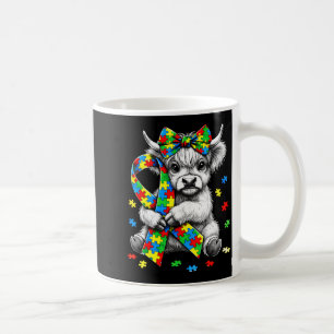 Highland cow autism awareness puzzle ribbon coffee mug