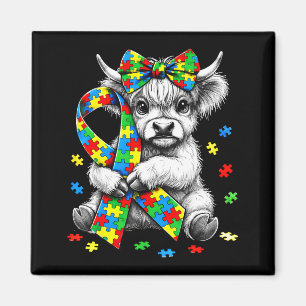 Highland cow autism awareness puzzle ribbon magnet