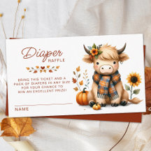 Highland Cow Autumn Cute Baby Shower Diaper Raffle
