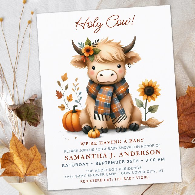 Highland Cow Autumn Cute Calf Baby Shower Invite Postcard (Creator Uploaded)