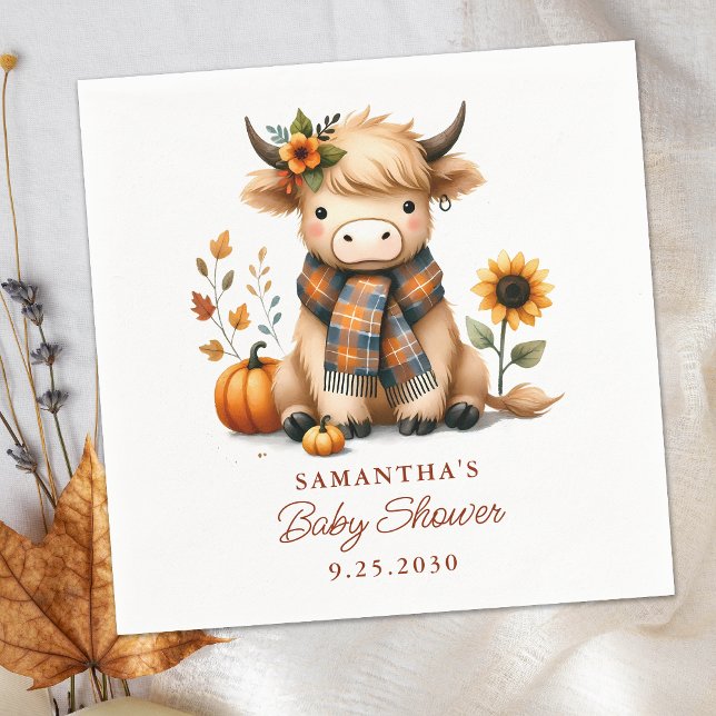 Highland Cow Autumn Cute Calf Baby Shower Napkin (Creator Uploaded)