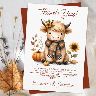 Highland Cow Autumn Cute Calf Baby Shower Thank You Card