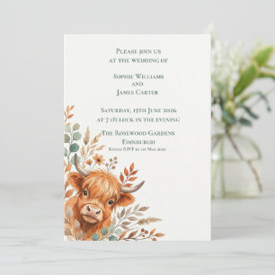 Highland Cow Autumn Floral Scottish Wedding Invitation