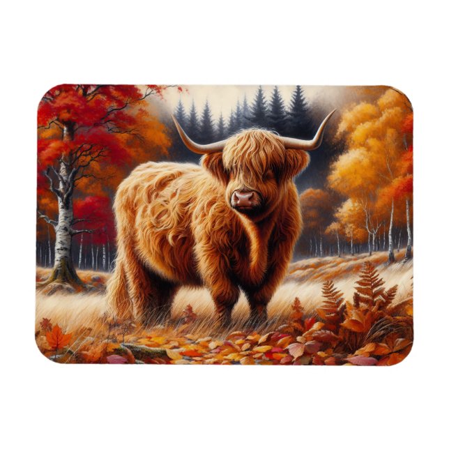 Highland Cow Autumn Watercolor Flexible Magnet (Horizontal)
