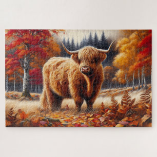 Highland Cow Autumn Watercolor Jigsaw Puzzle