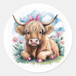 Highland Cow Baby Shower Bliss Classic Round Sticker