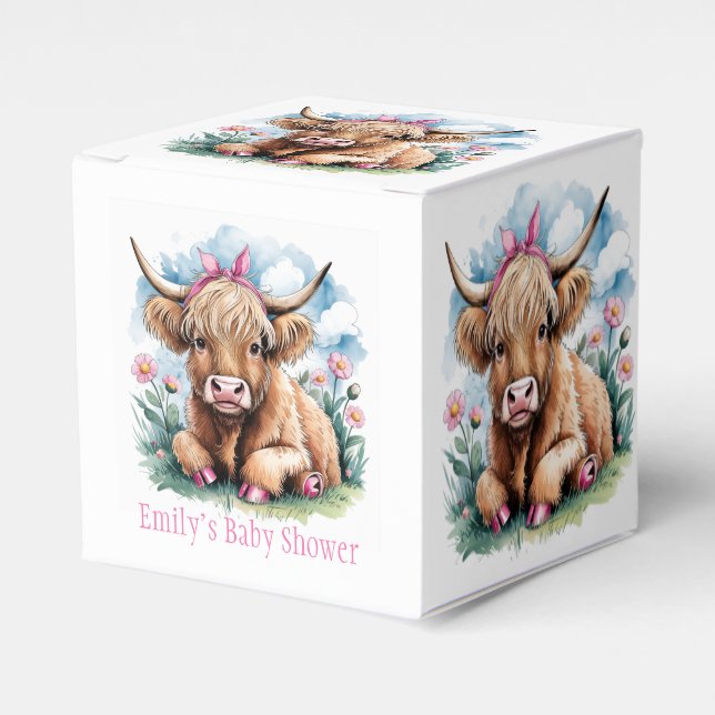 Highland Cow Baby Shower Bliss Favour Box (Front Side)