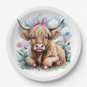 Highland Cow Baby Shower Bliss Paper Plate