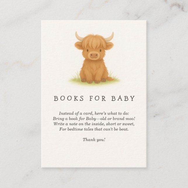 Highland Cow Baby Shower Books for Baby Enclosure Card (Front)