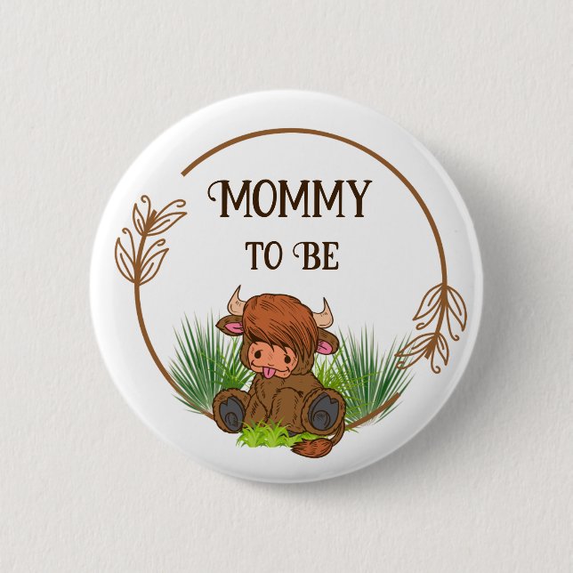 Highland Cow Baby Shower Button (Front)