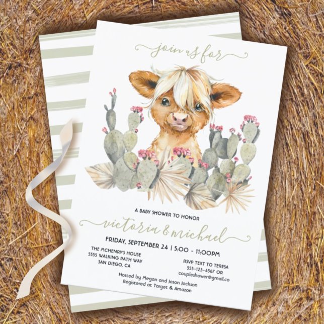 Highland Cow Baby Shower Cactus invitation (Creator Uploaded)