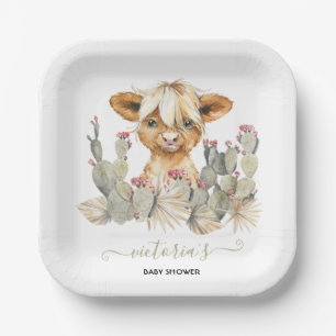 Highland Cow Baby Shower Cactus Paper Plate