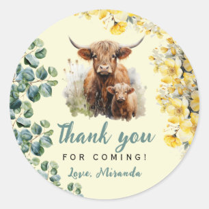 Highland Cow Baby Shower Classic Round Sticker