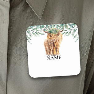 Highland Cow Baby Shower Eucalyptus Name Tag