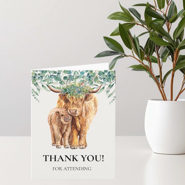Highland Cow Baby Shower Thank you Eucalyptus Card (Creator Uploaded)