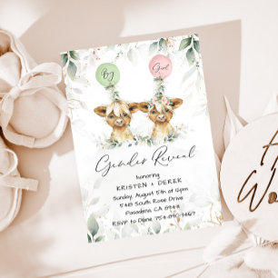 Highland Cow Balloons Gender Reveal Invitation