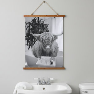 Highland Cow Bathtub Bathroom Art Fun Animal Hanging Tapestry