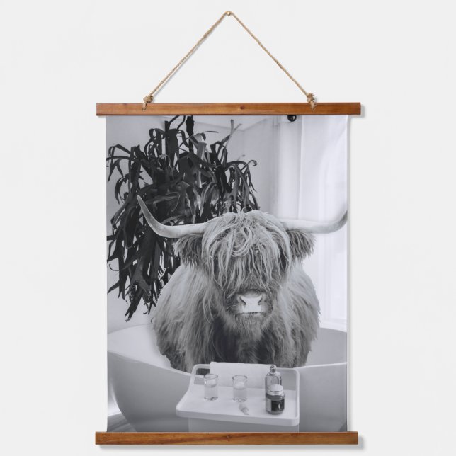 Highland Cow Bathtub Bathroom Art Fun Animal  Hanging Tapestry (Front)
