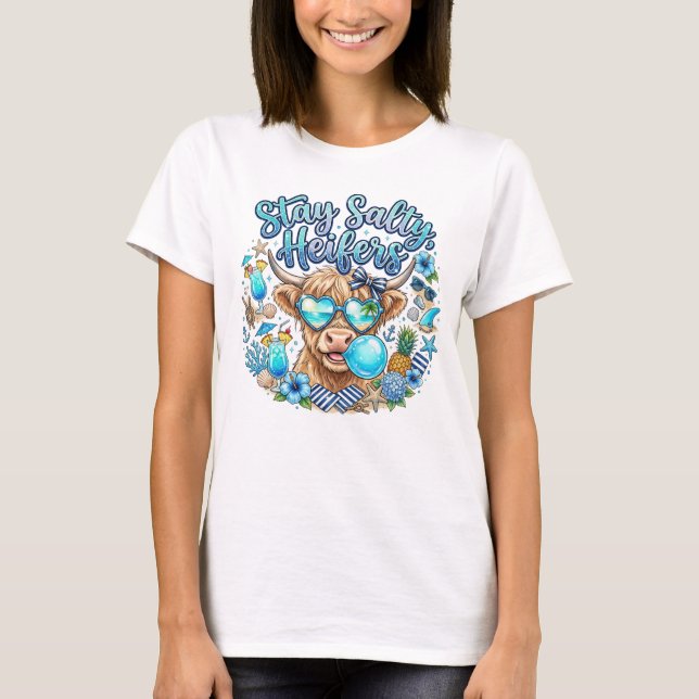 Highland Cow Beach Summer Funny T-Shirt (Front)
