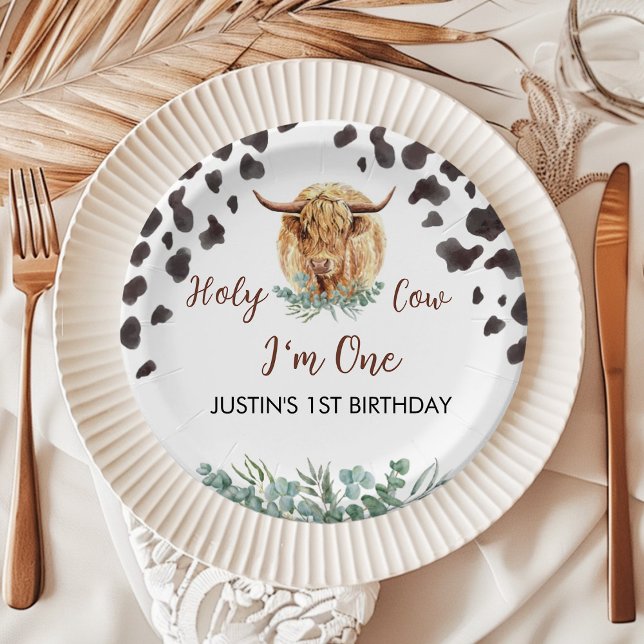 Highland Cow Birthday Baby Shower Paper Plate (Creator Uploaded)