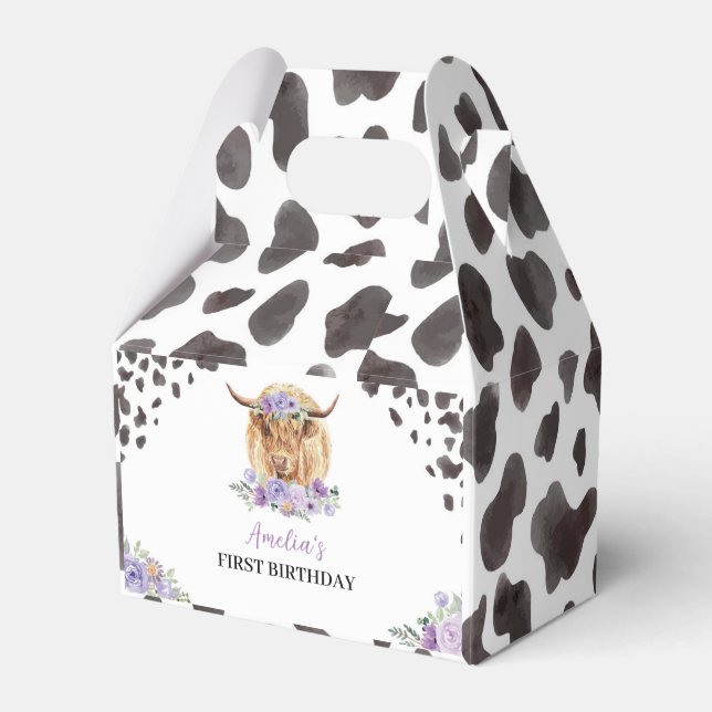 Highland Cow Birthday Party Favour Box (Front Side)