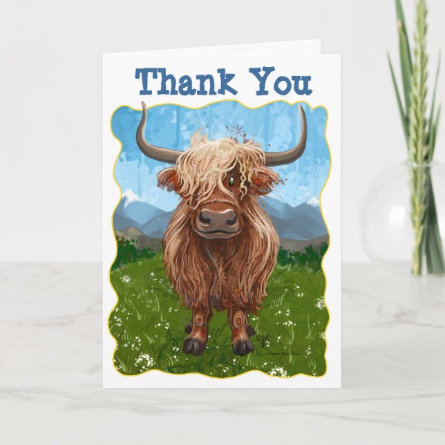 Highland Cow Birthday Party Thank You (Front)