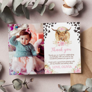 Highland Cow Birthday Party Thank You Card