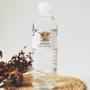 Highland Cow Birthday Water Bottle Label