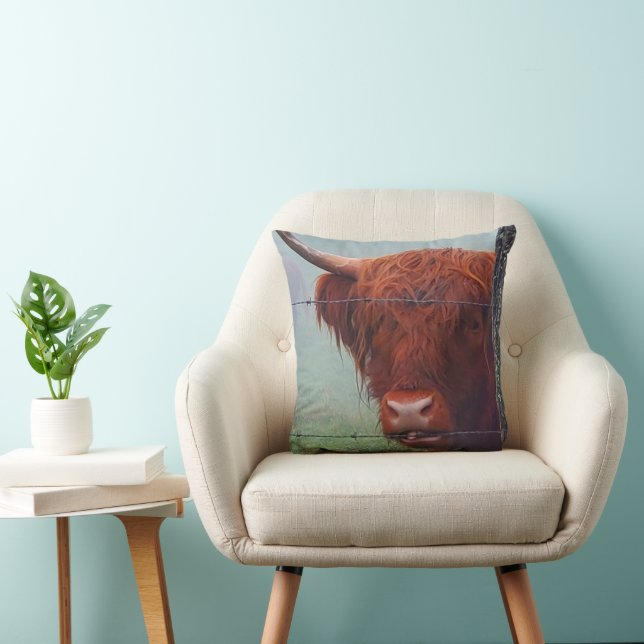 Highland Cow Biting A Wire Fence Cushion (Chair)