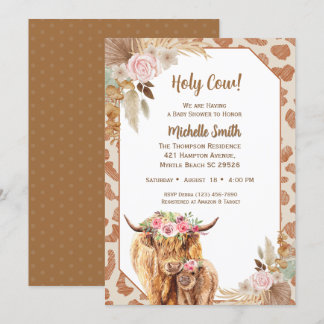 Highland Cow Boho Floral Brown Baby Shower Invitation
