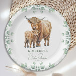Highland Cow Boho Greenery Farm Animal Baby Shower Paper Plate<br><div class="desc">Celebrate the arrival of a new baby with our adorable baby shower party supplies featuring a highland cow and calf with boho greenery, sage and watercolor elements. The modern yet rustic design is perfect for a country or farm animal themed baby shower. Our baby shower party supplies include napkins, paper...</div>