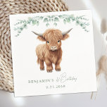 Highland Cow Boho Greenery Farm Animal Birthday Napkin<br><div class="desc">Invite your friends and family to celebrate your childs birthday with this adorable highland calf and eucalyptus greenery 1st birthday invitations, party accessories and gifts . This cow birthday invitation features a hand-painted watercolor highland cow, perfect for farm and cow lovers! The design is modern and trendy, with a simple...</div>