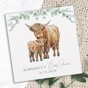 Highland Cow Boho Greenery Sage Baby Shower Favour Tags