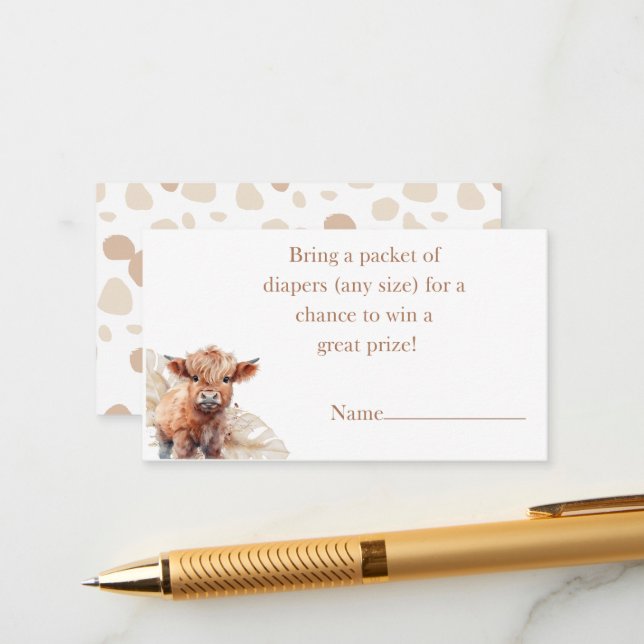 Highland Cow boho pampas grass diaper raffle Enclosure Card (Front/Back In Situ)