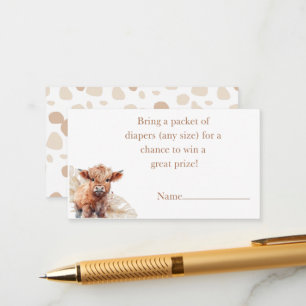 Highland Cow boho pampas grass diaper raffle Enclosure Card