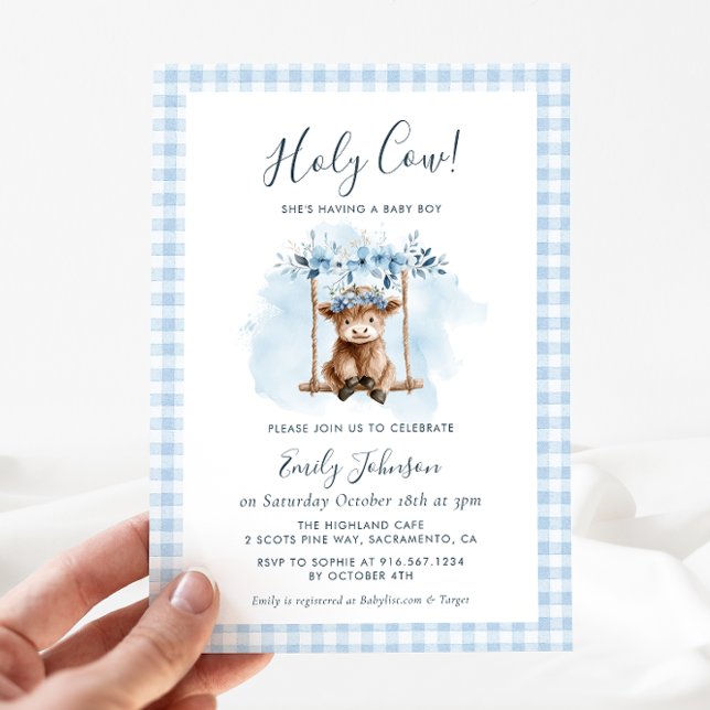 Highland Cow Boy Baby Shower Invitation (Creator Uploaded)